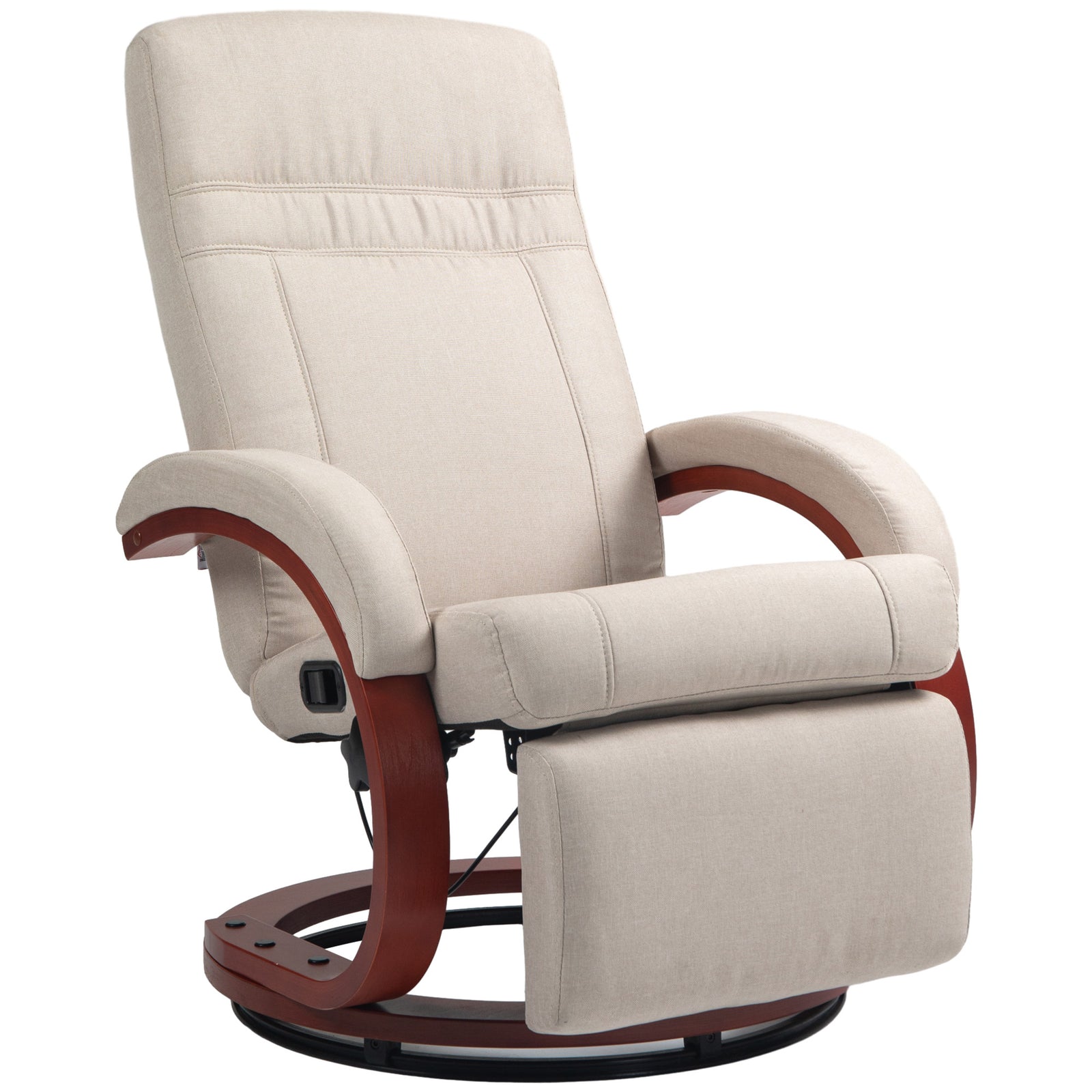 Manual Recliner Swivel Chair With Footrest Armrests | One Size | Beige