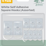 St Helens Assorted Self Adhesive Reusable Square Shaped Plastic Hooks (pack Of 9)