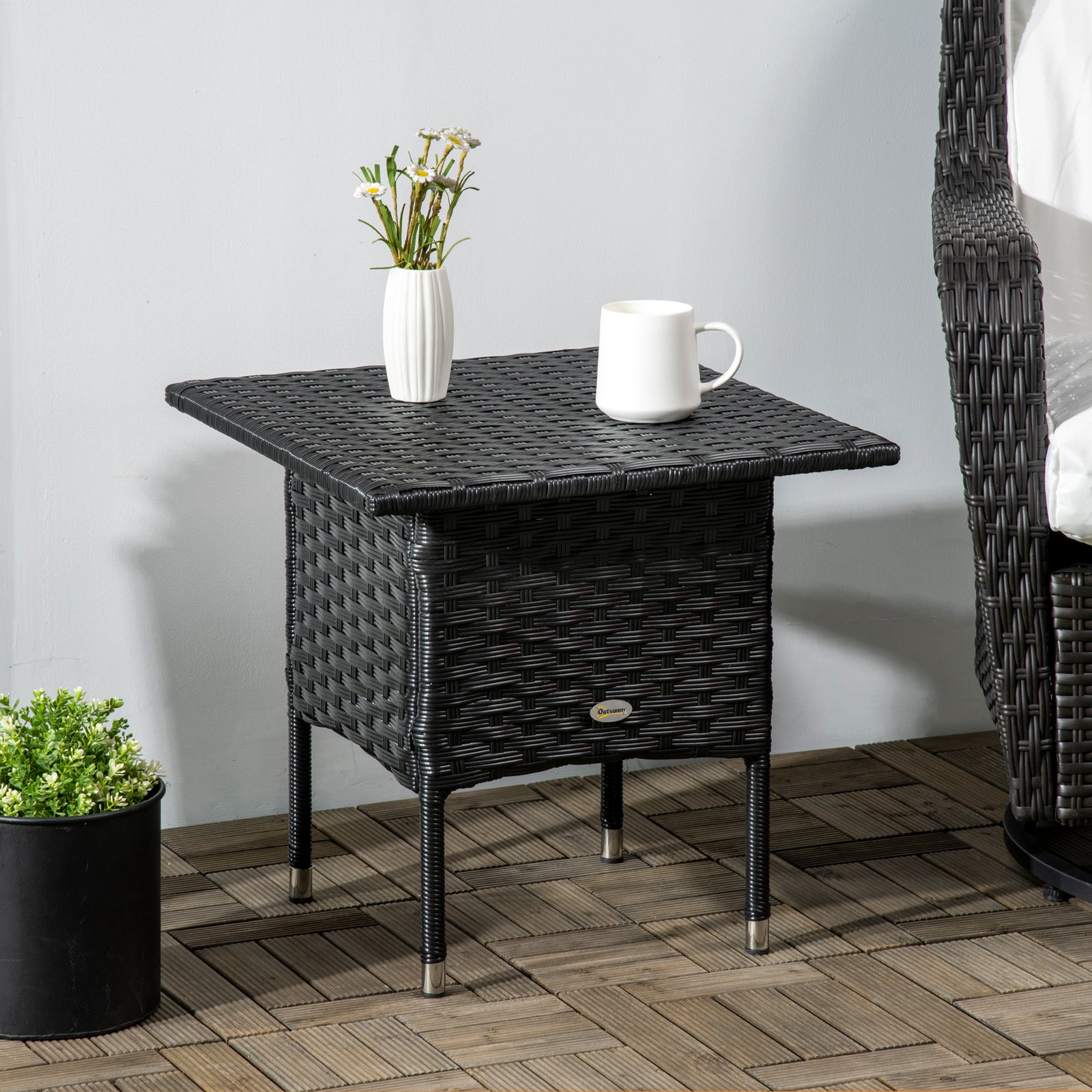Pe Rattan Coffee Table, Patio Side Table | Black