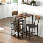 HOMCOM Industrial Bar Table Set With Storage And Padded Seats, Rustic Brown