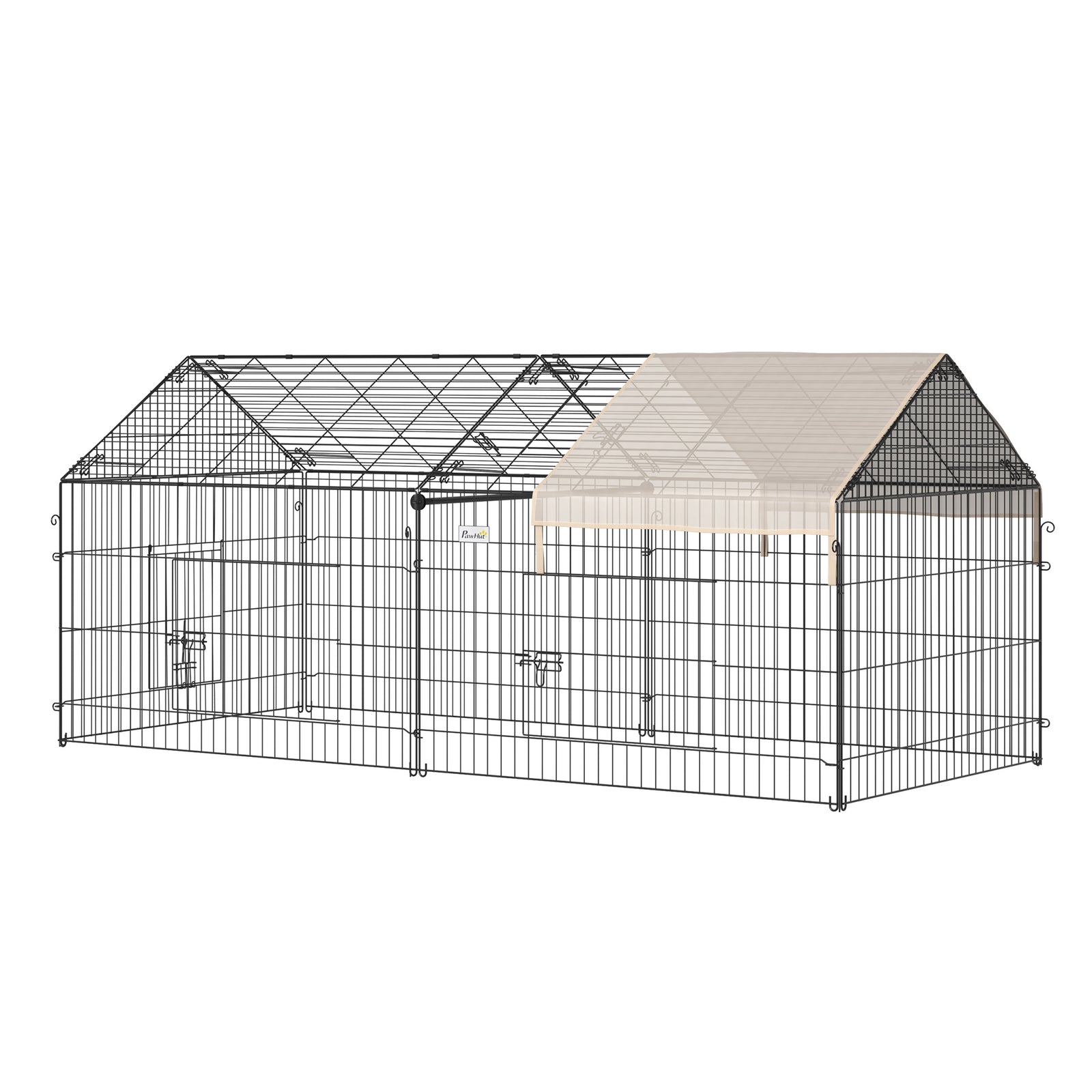 Rabbit Run, Guinea Pig Cage With Pitched Roof, Sun Protection Cover, Beige