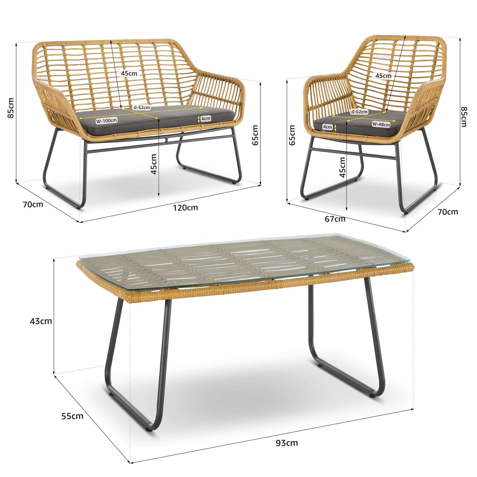 4-piece Wicker Pe Rattan Garden Furniture Set