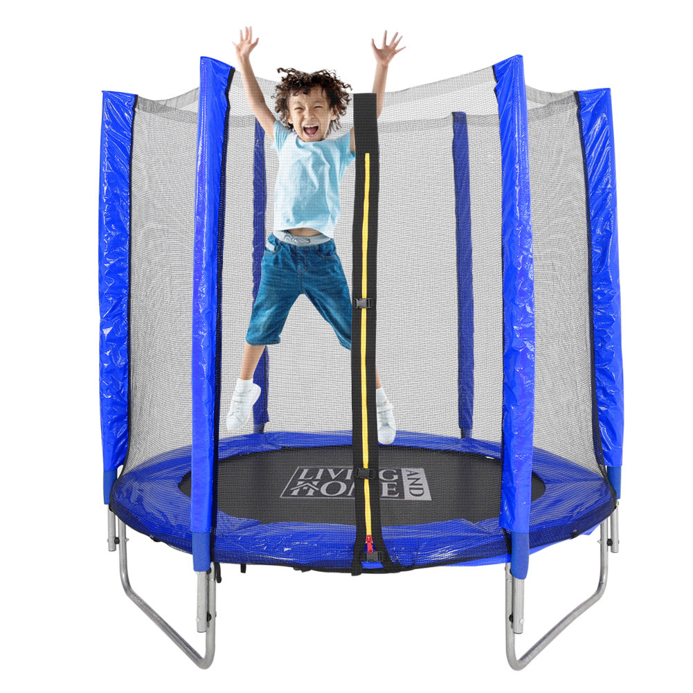 Outdoor Trampoline With Safety Enclosure For Kids Entertainment | Blue