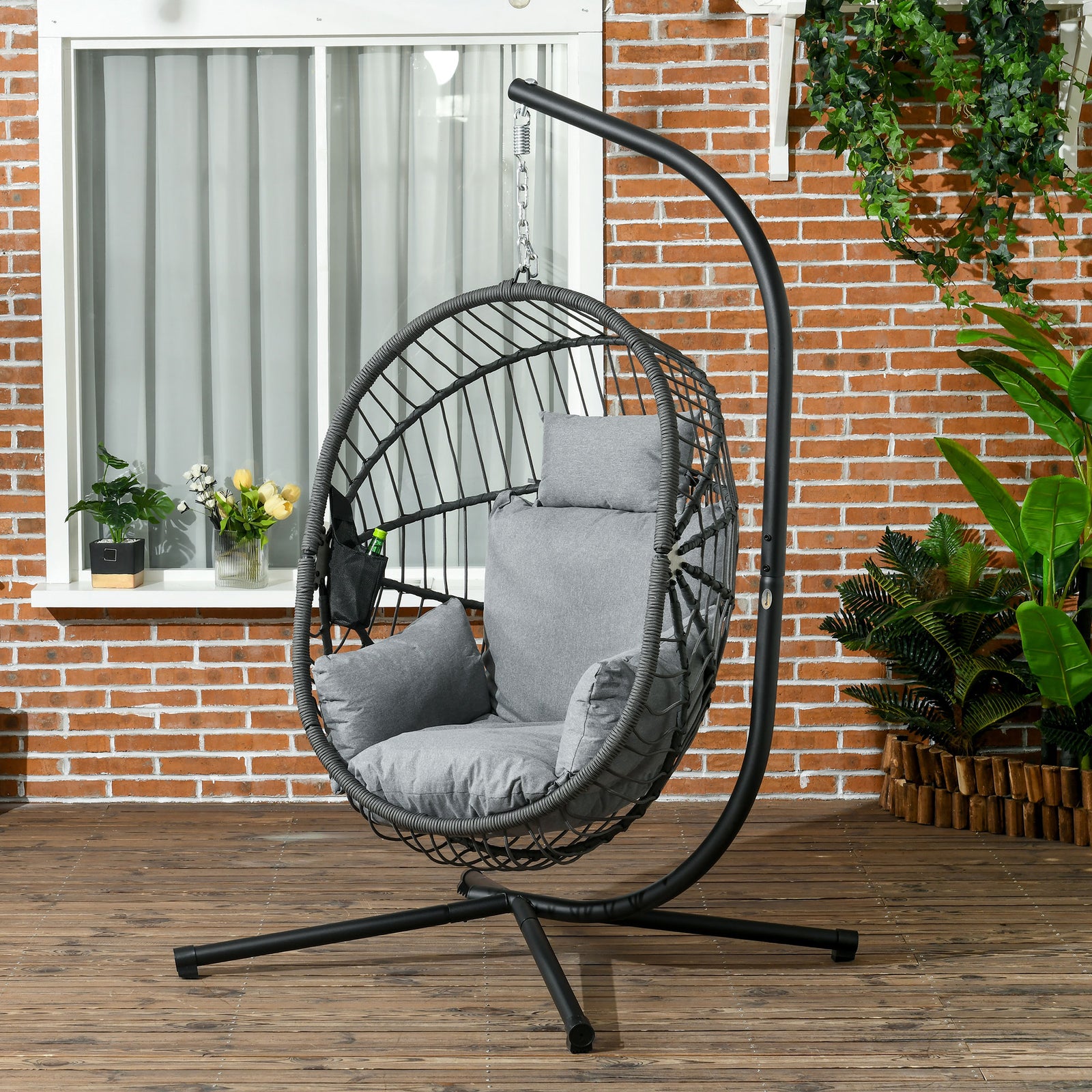 Egg Chair With Metal Stand,foldable Basket ,cup Holder,rope