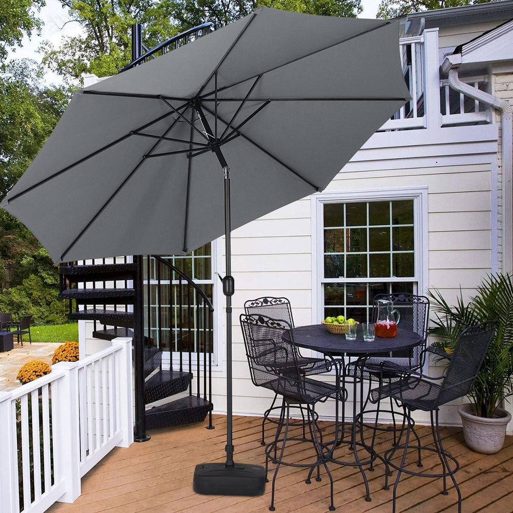3m Garden Parasol Adjustable Tilting Parasol With Crank Handle With Plastic Fillable Base | One Size | Grey