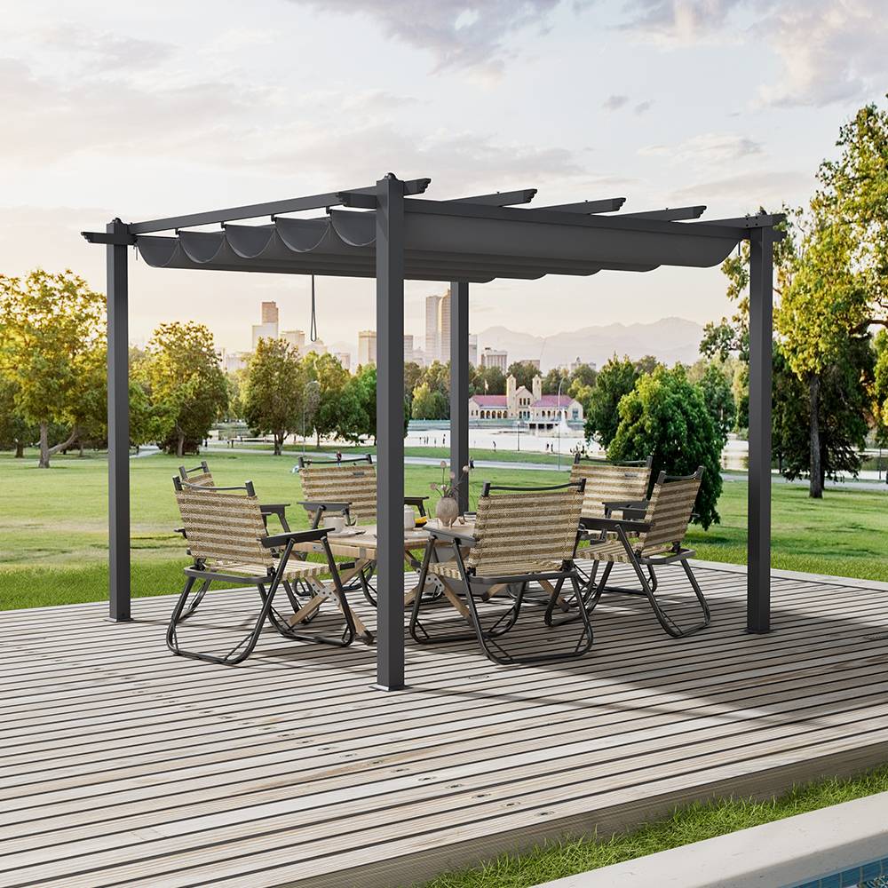 3m X 4m Aluminium Pergola With Retractable Roof & Pu-coated Polyester Canopy,outdoor Garden Gazebos Water-resistant