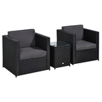 3pcs Patio Rattan Sofa Garden Furniture Set W/ Cushions | Black