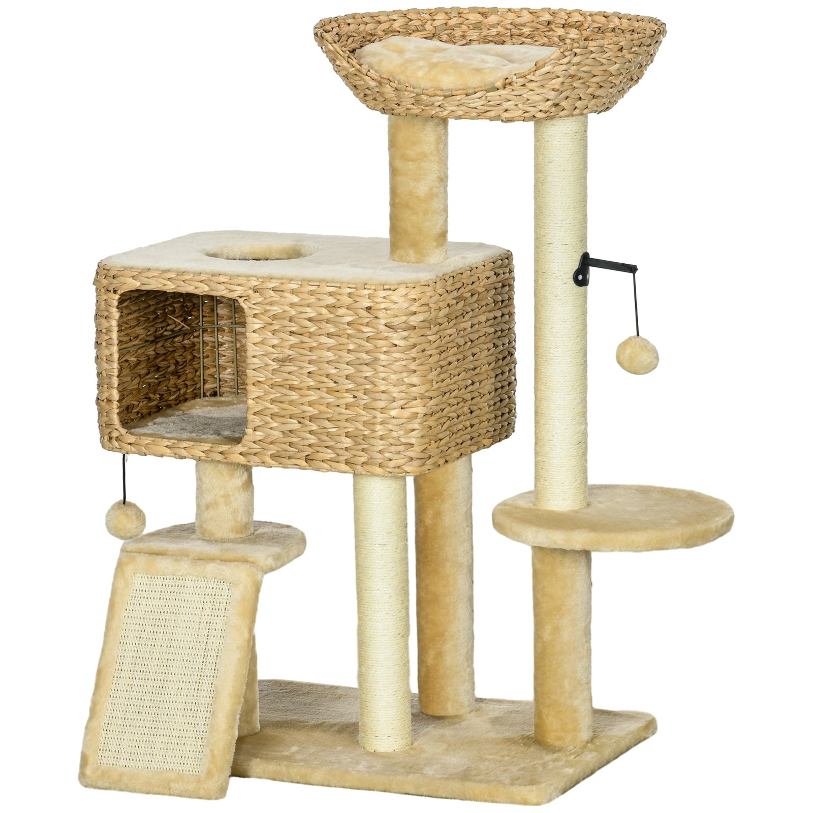PawHut Multi-level Cat Tree With Scratching Post Condo Bed Ramp, 95cm, Beige