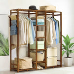 Wooden Garment Rack With Side Hooks Multi-functional Freestanding Clothes Organizer | Large | Brown