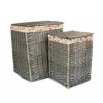 Antique Wash Wicker Square Laundry Basket With Rose Lining | Set of 2 | Pink