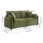 2-seater Chenille Sofa, Modern Upholstered Couch With Deep Cushions, Throw Pillows, Sturdy Wood & Iron Frame | Green