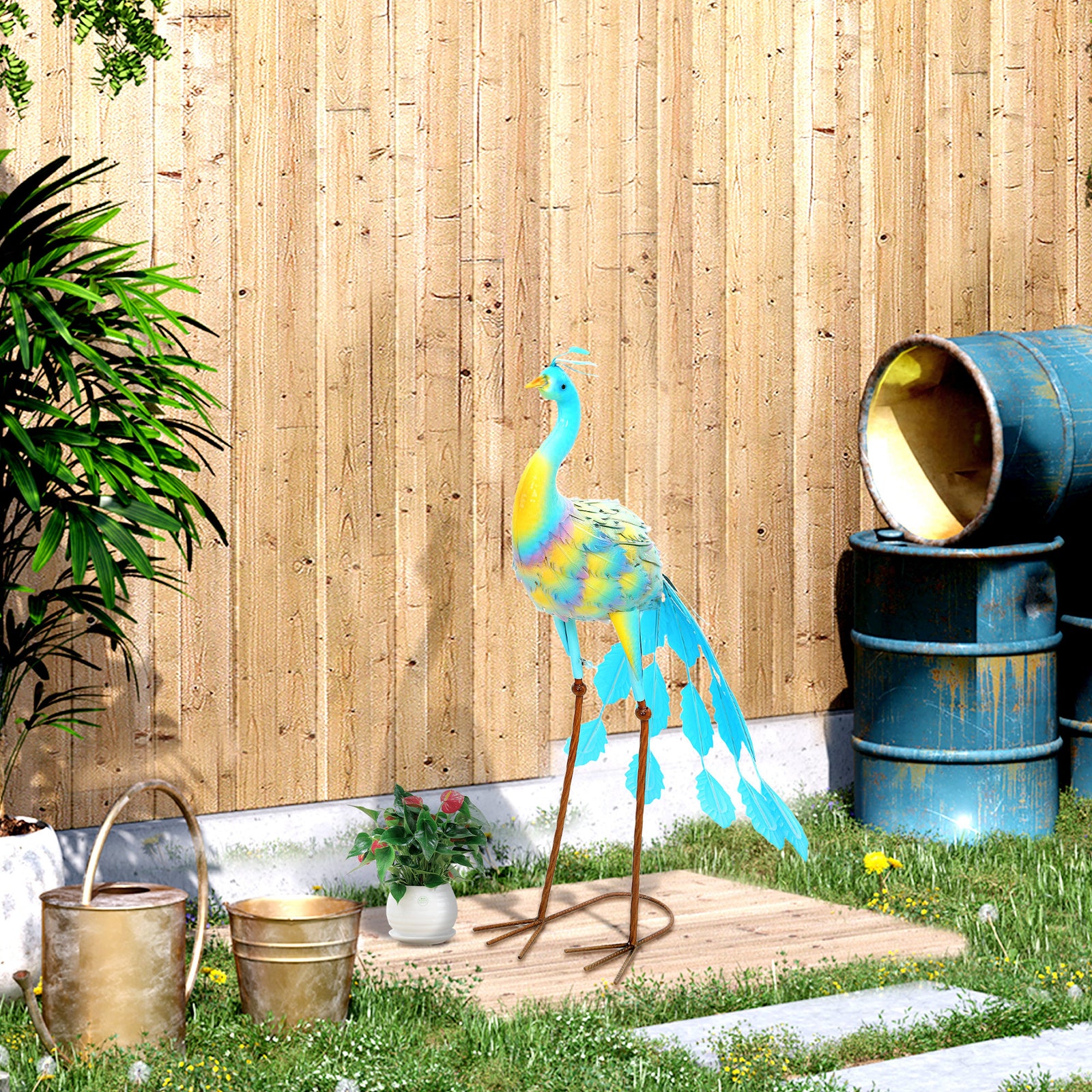 Peacock Garden Statue, Metal Garden Gift W/ Stakes-colour