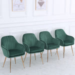 2pcs Modern Velvet Upholstered Dining Chairs With Polished Gold Legs | Green
