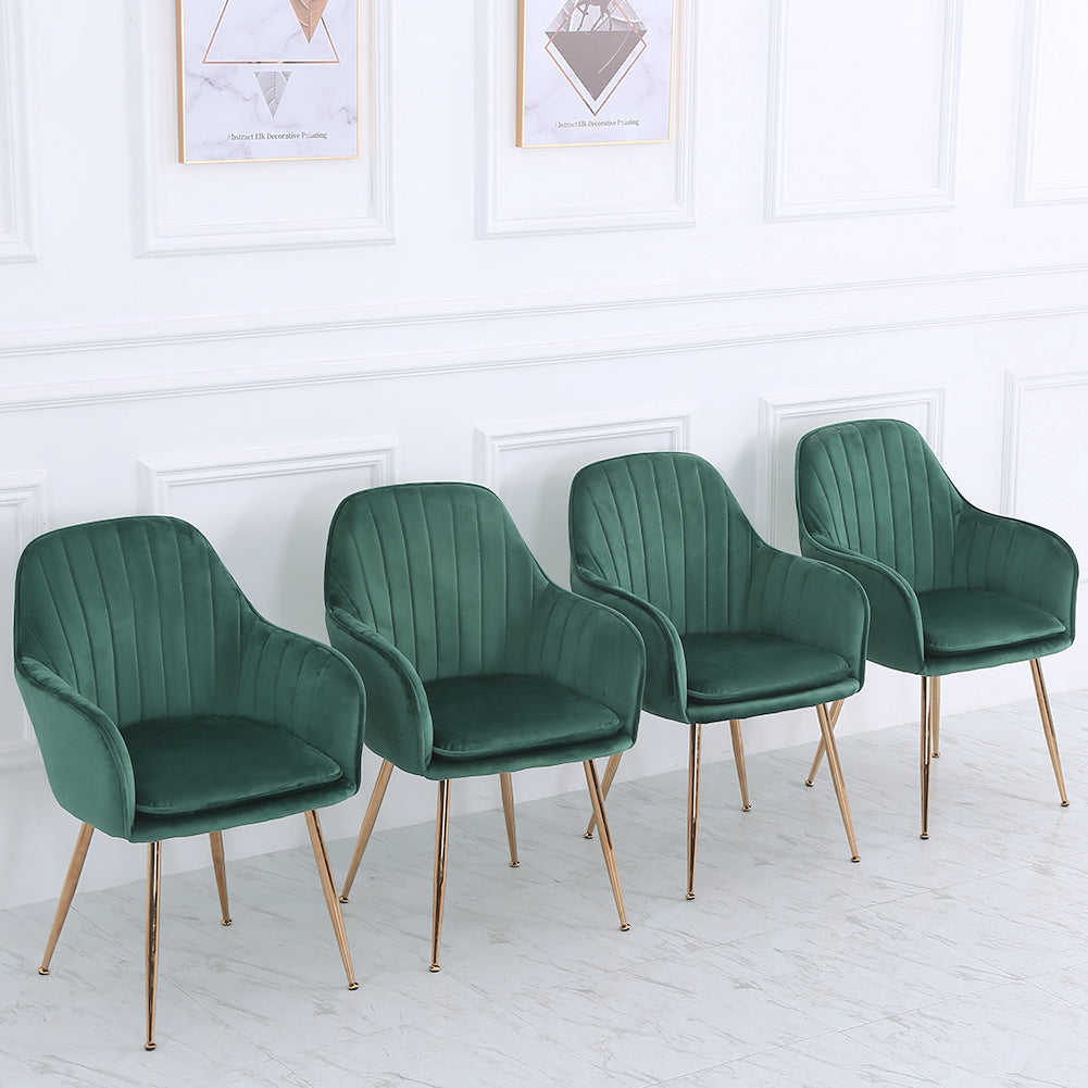 2pcs Modern Velvet Upholstered Dining Chairs With Polished Gold Legs | Green