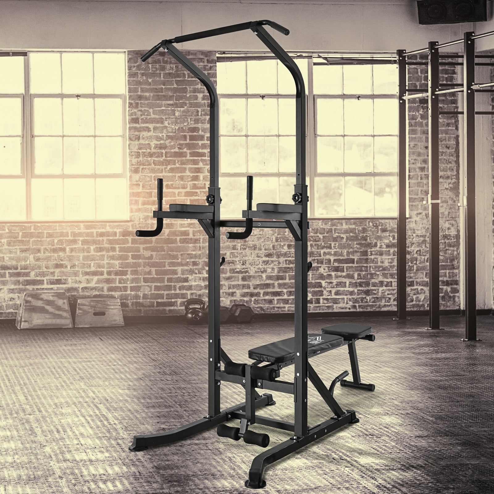 Power Tower Weight Bench Dip Stands For Home Gym | Black