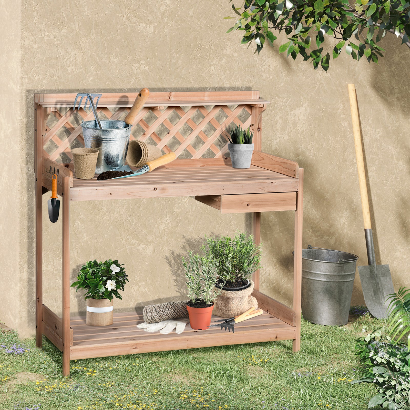 Wooden Potting Table, Work Bench Storage