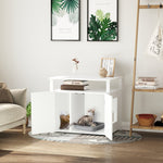 Wood Cat Litter Box Enclosure Furniture W/ Adjustable Interior Wall | White