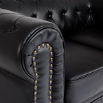 Button Tufted Faux Leather Living Room Sofa - 2 Seater | Black