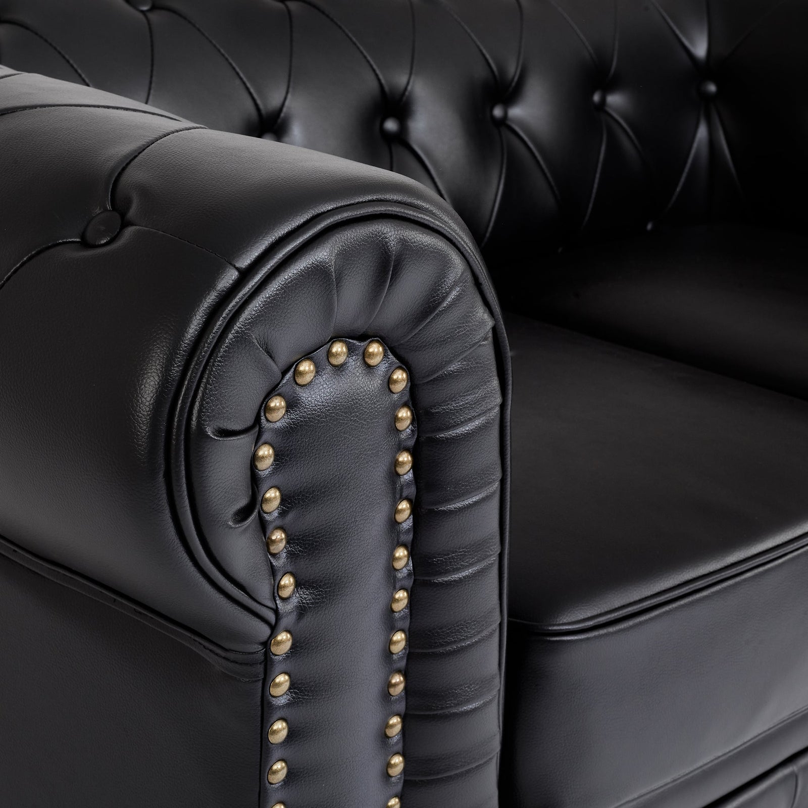 Button Tufted Faux Leather Living Room Sofa - 2 Seater | Black