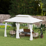 3x4m Garden Gazebo With Sides, Double Roof Metal Gazebo | Cream