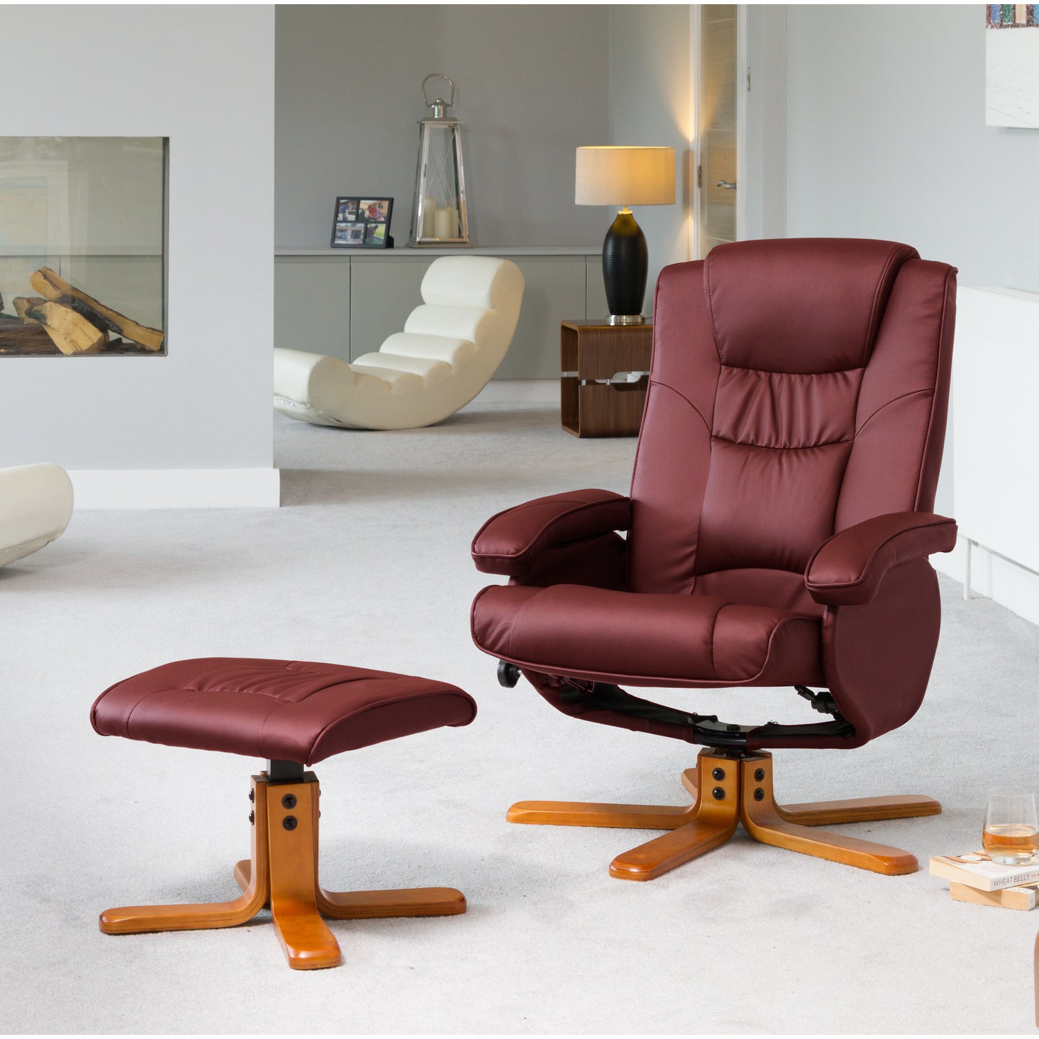 Severn Swivel Recliner With Massage And Heat | Burgundy