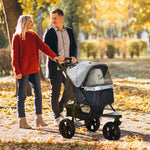 Folding 3 Wheel Pet Stroller Travel Adjustable Canopy Storage Brake | Grey