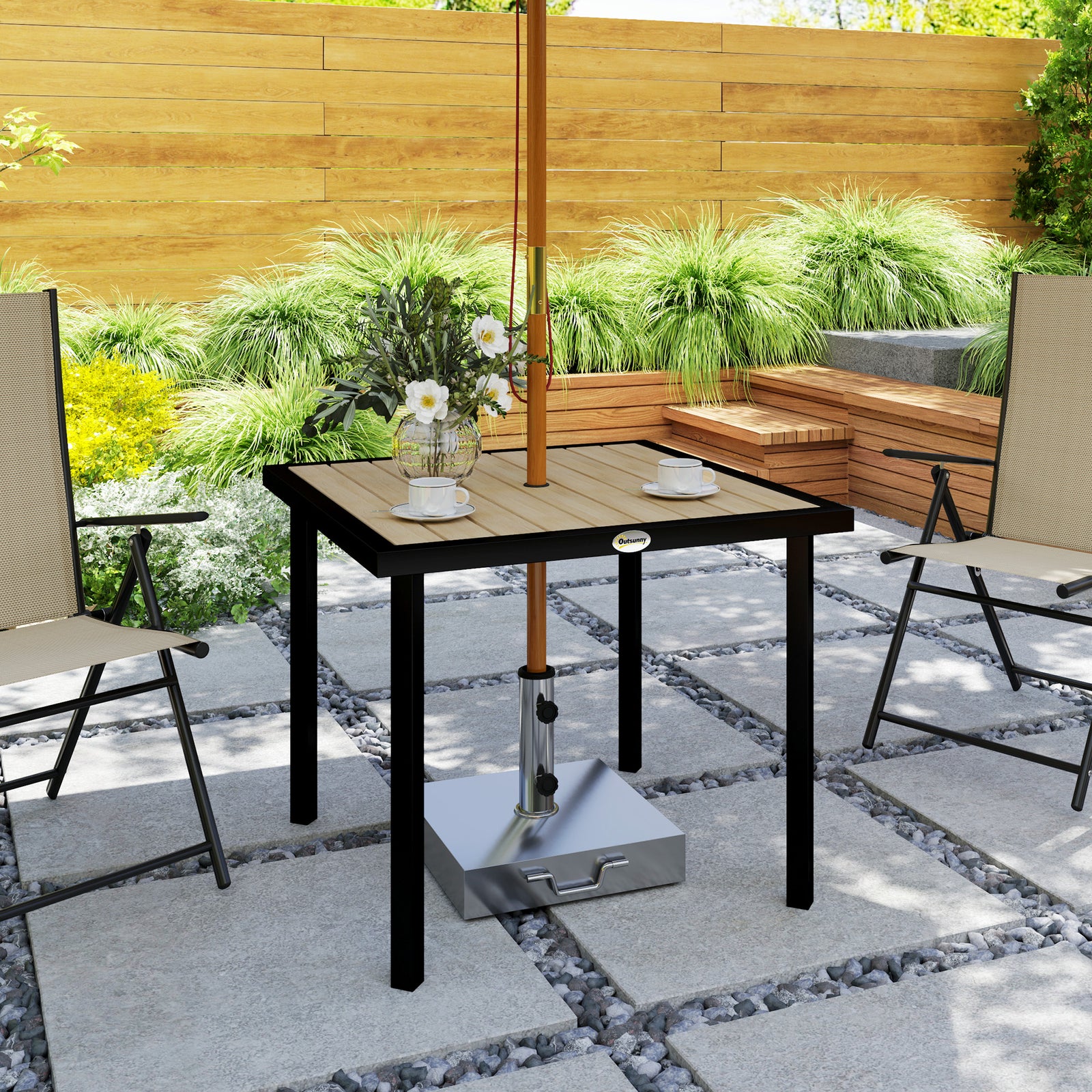 Garden Table For 4 Person W/ 5.4cm Parasol Hole | Brown