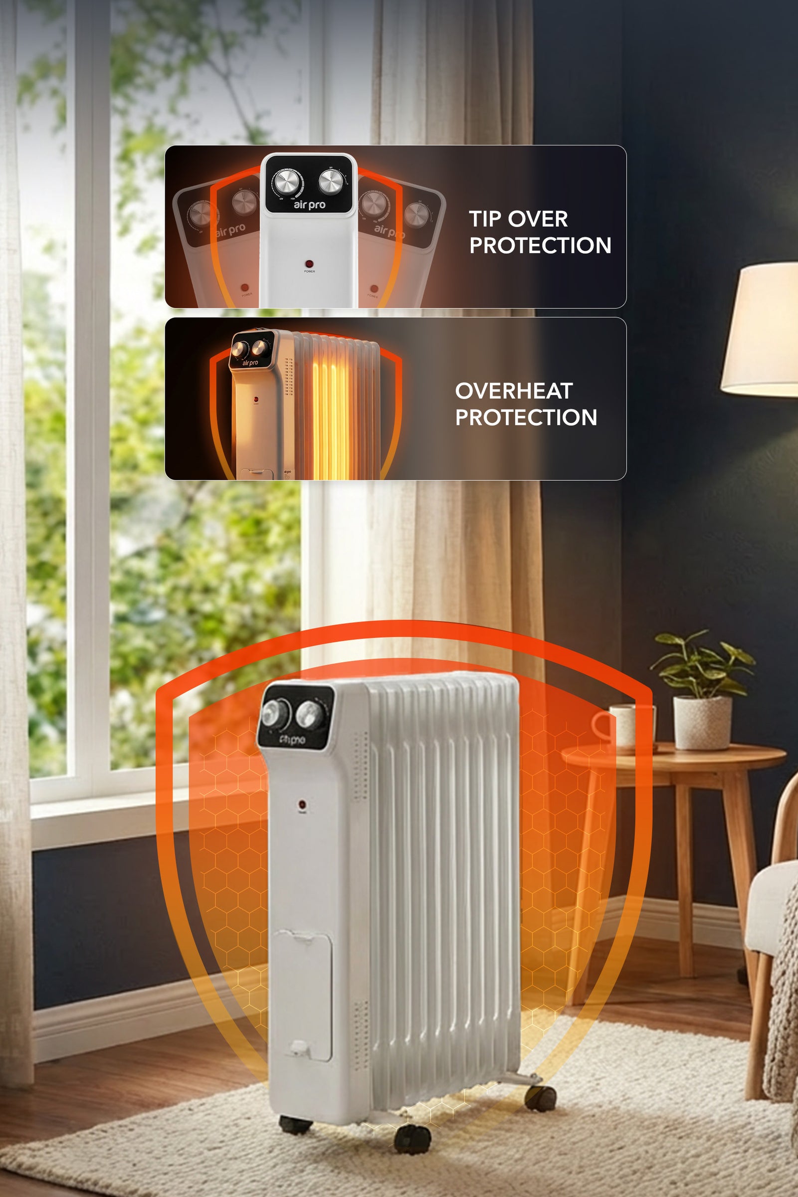 Oil-filled Electric Radiator 2500w, Adjustable Thermostat, 3 Settings | White