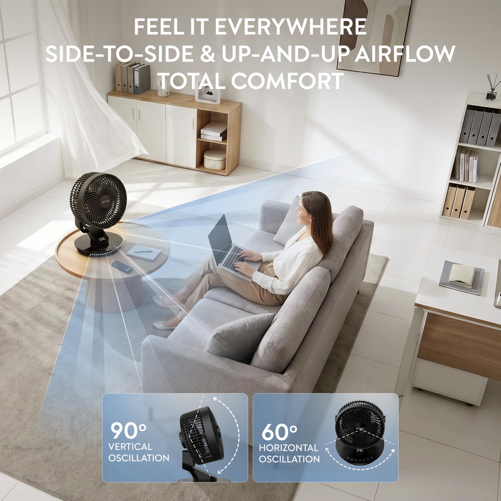 10in Desk Fan Smartvoice & Remote Control With 12h Timer | Black