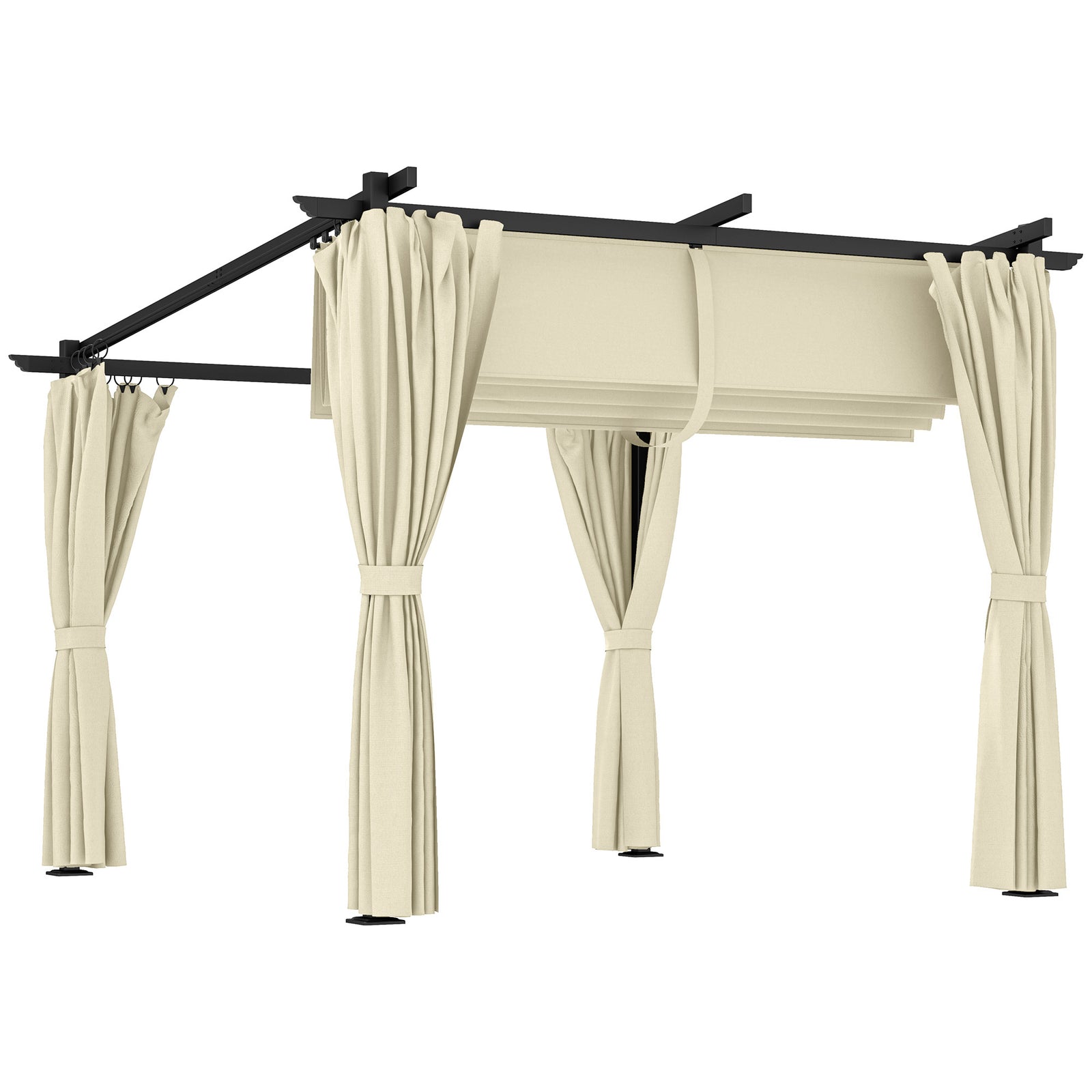 3 X 3(m) Metal Pergola W/ Retractable Roof And Sidewalls | Beige