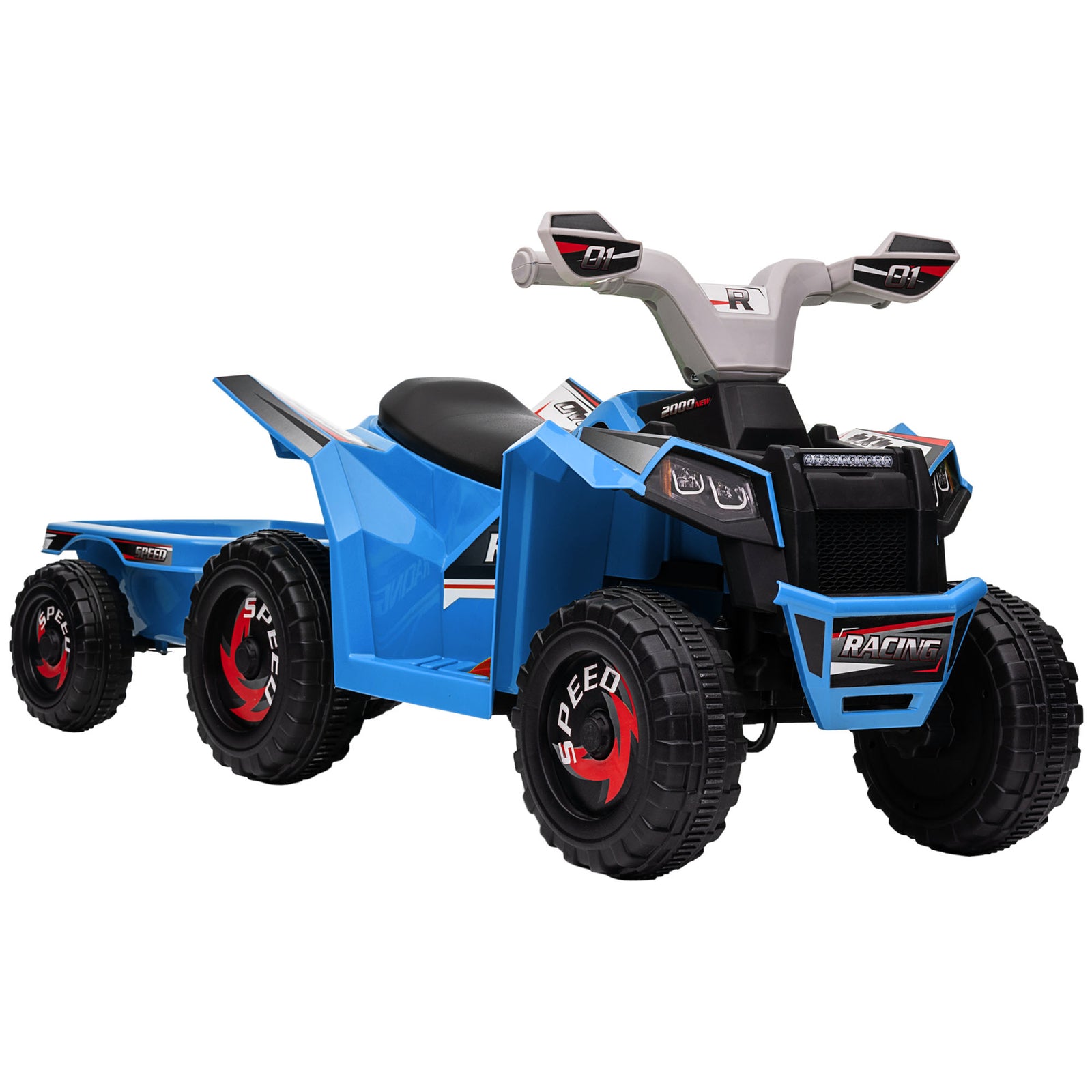 Electric Quad Bike, 6v Kids Ride-on Atv With Back Trailer | Blue