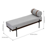 Modern Upholstered Bench With Bolster Pillow, Fine Linen Fabric Bedroom Bench With Metal Legs For End Of Bed | Light Grey