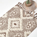 Lhasa Handwoven Brown And Cream Diamond  Kilim Wool Rug | 150cm x 220cm | Cream & Brown