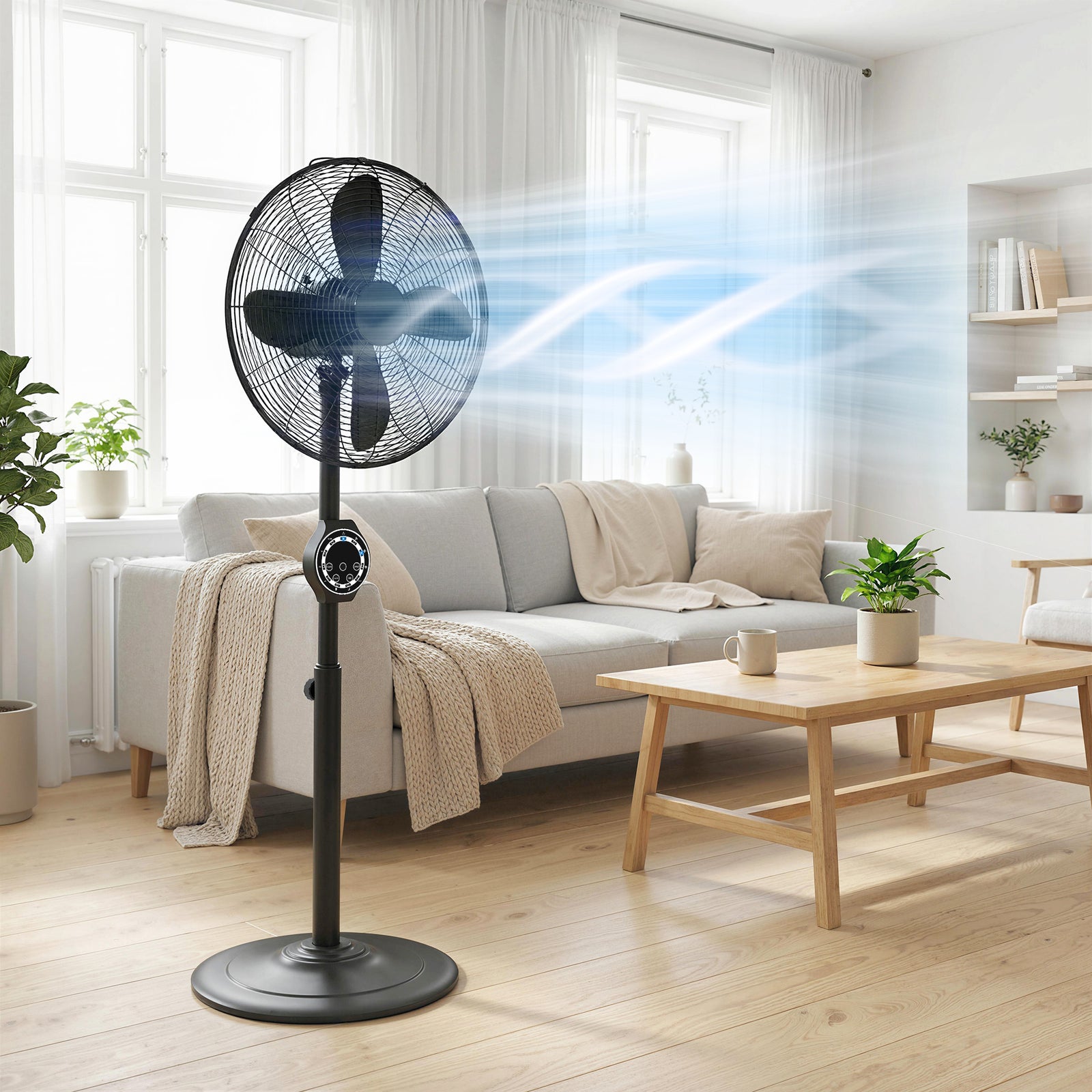 Metal Pedestal Fan With Oscillating, Adjustable Height, Timer