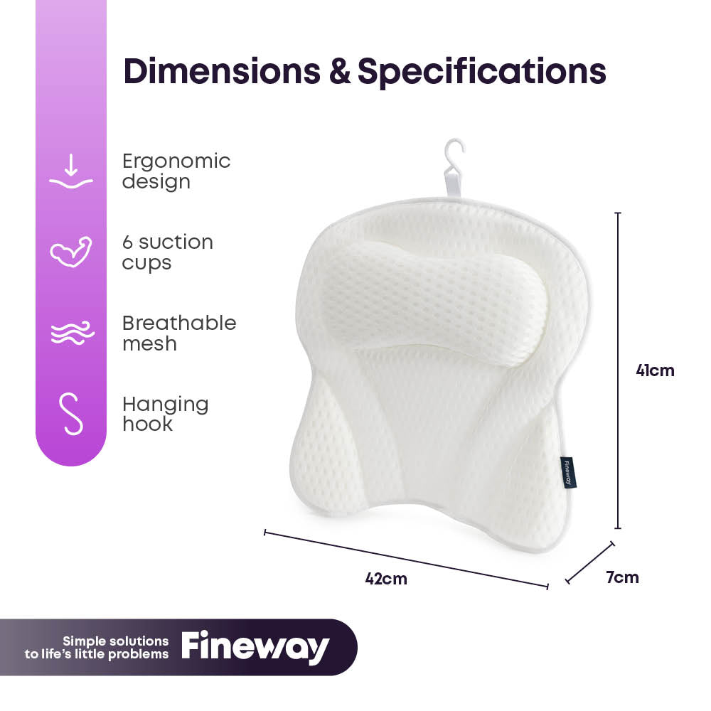 3d Mesh Bath Pillow Head Neck Support With Hanging Hook White