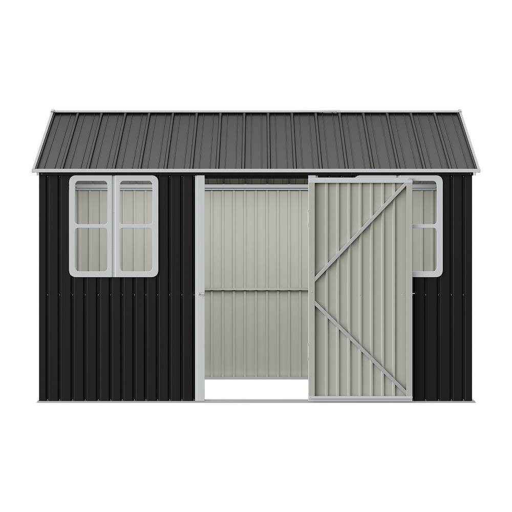 12x10ft Outdoor Metal Storage Shed With Apex Roof Lockable Doors, 2 Transparent Windows & 4 Ventilation Panels