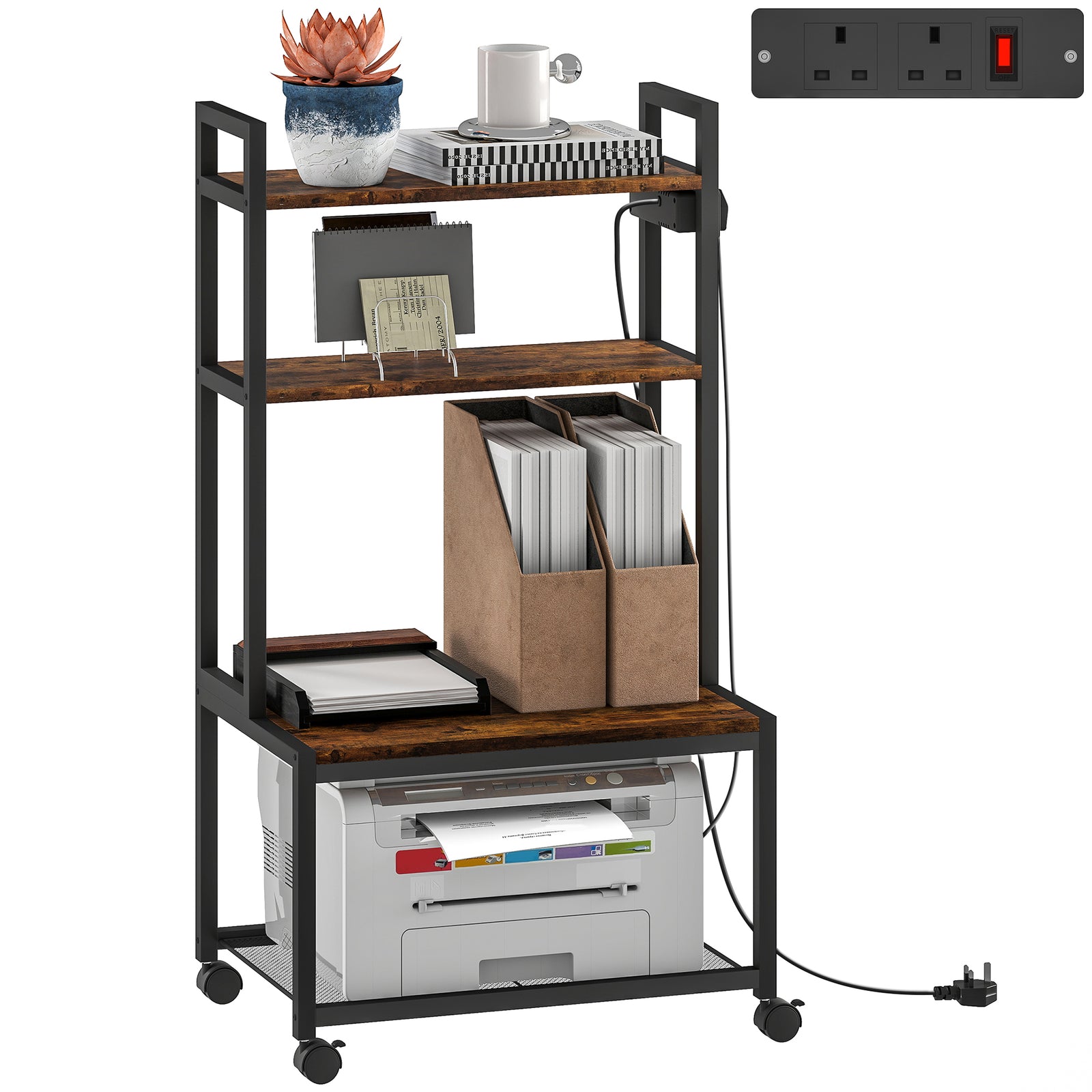 4-tier Mobile Printer Stand With Power Outlets For Home Office