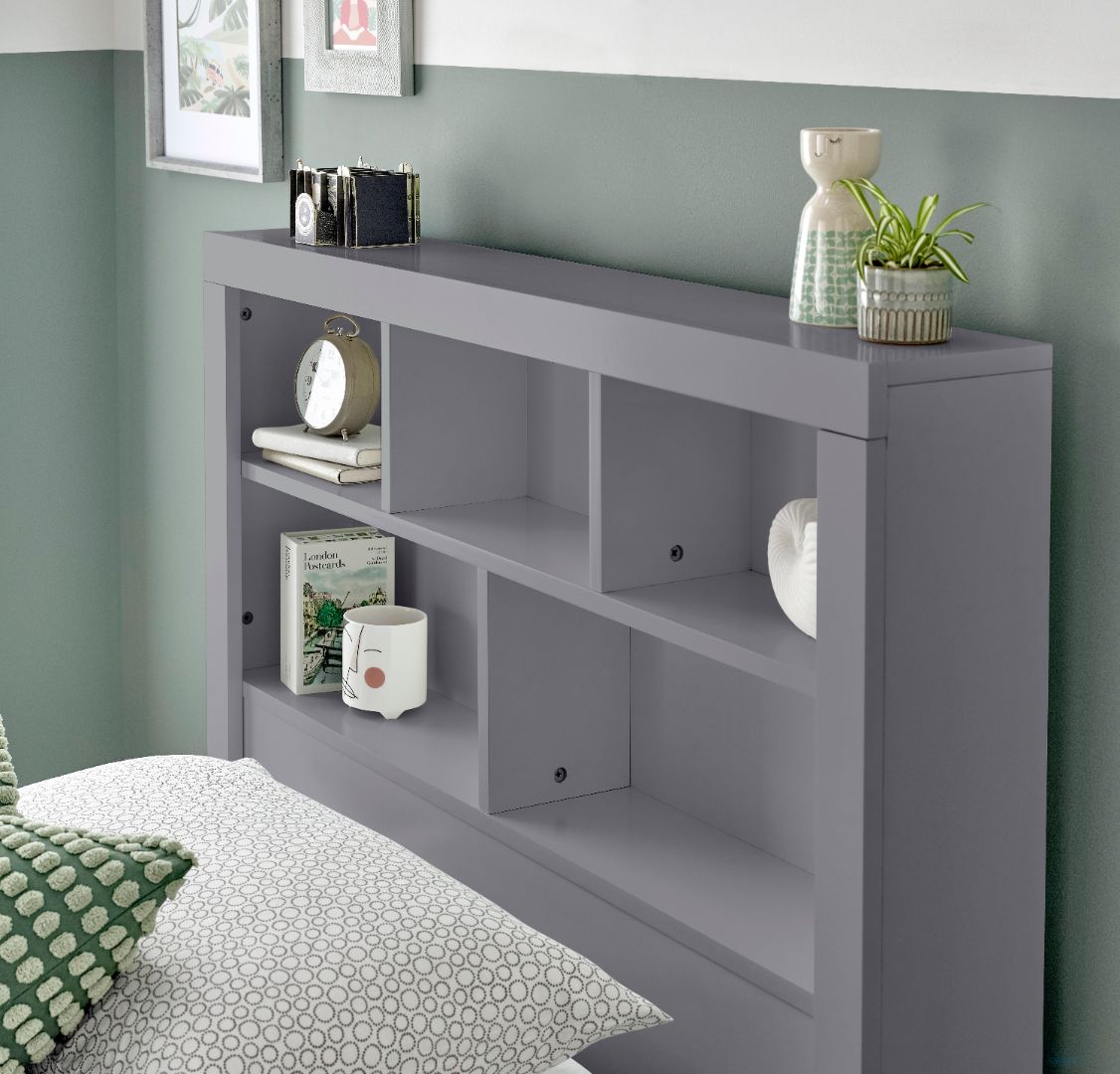 Oscar Wooden Bookcase Ottoman Storage Bed | Single | Grey