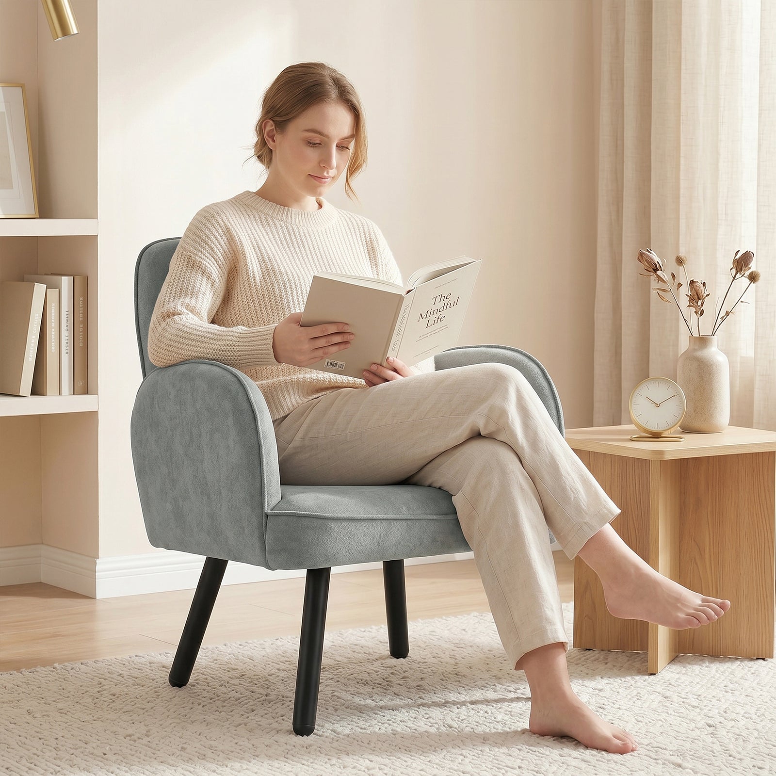 Lounge Chair Velvet Upholstered Spring Cushion | Grey