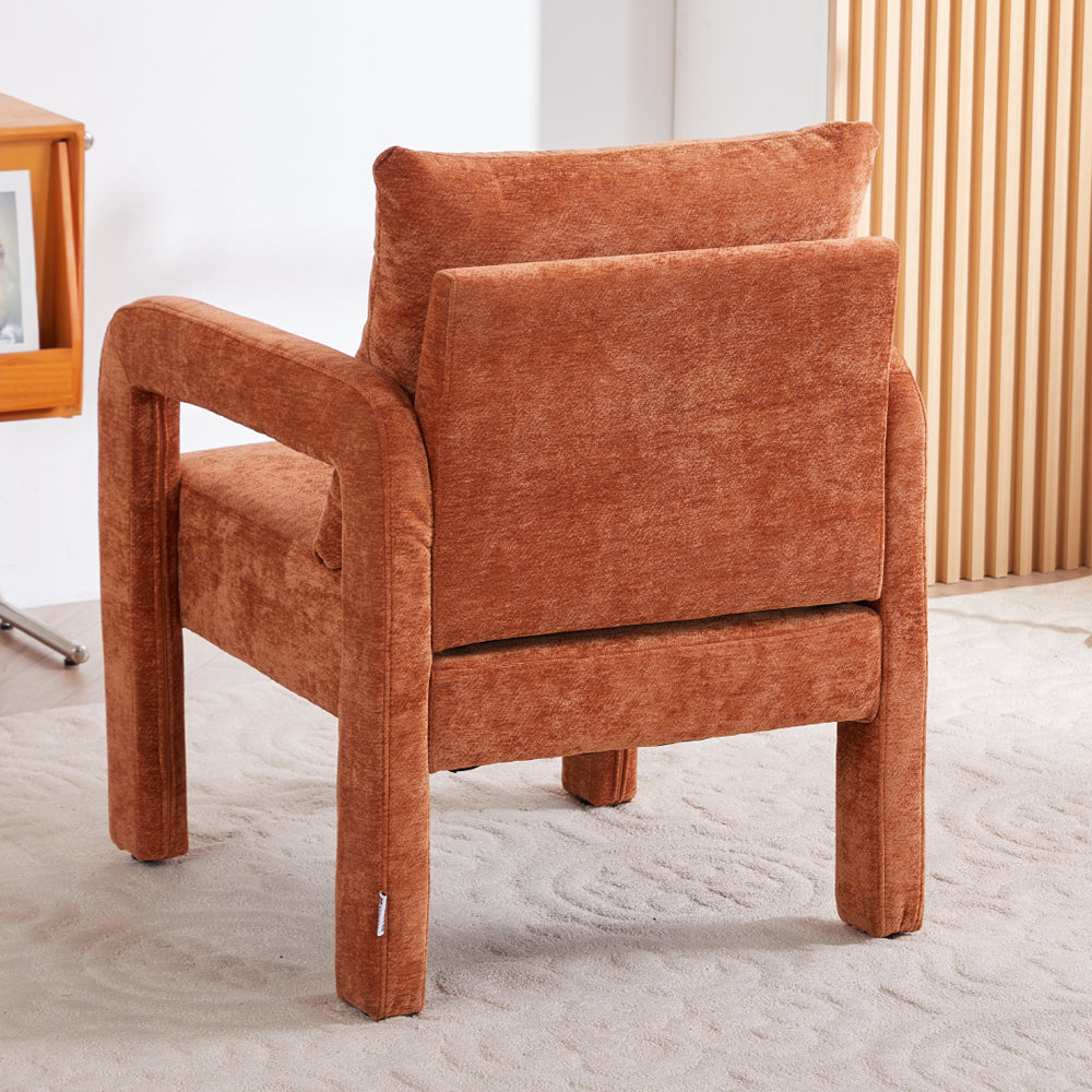 Chenille Upholstered Accent Chair With Lumbar Pillow | Orange