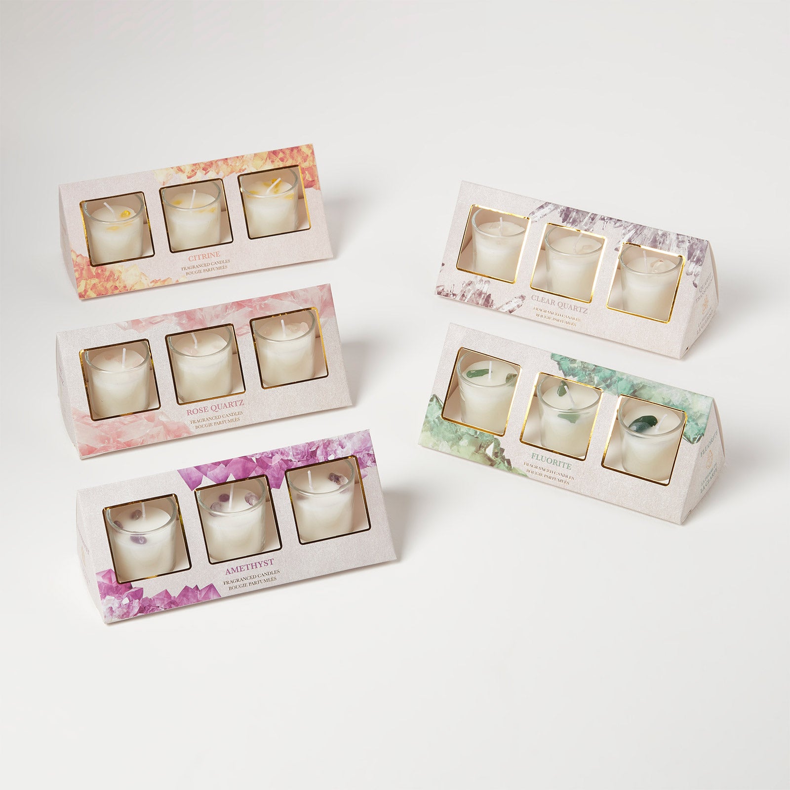 HOMESCAPES Amethyst Crystal Scented Candle Set, Pack Of 3
