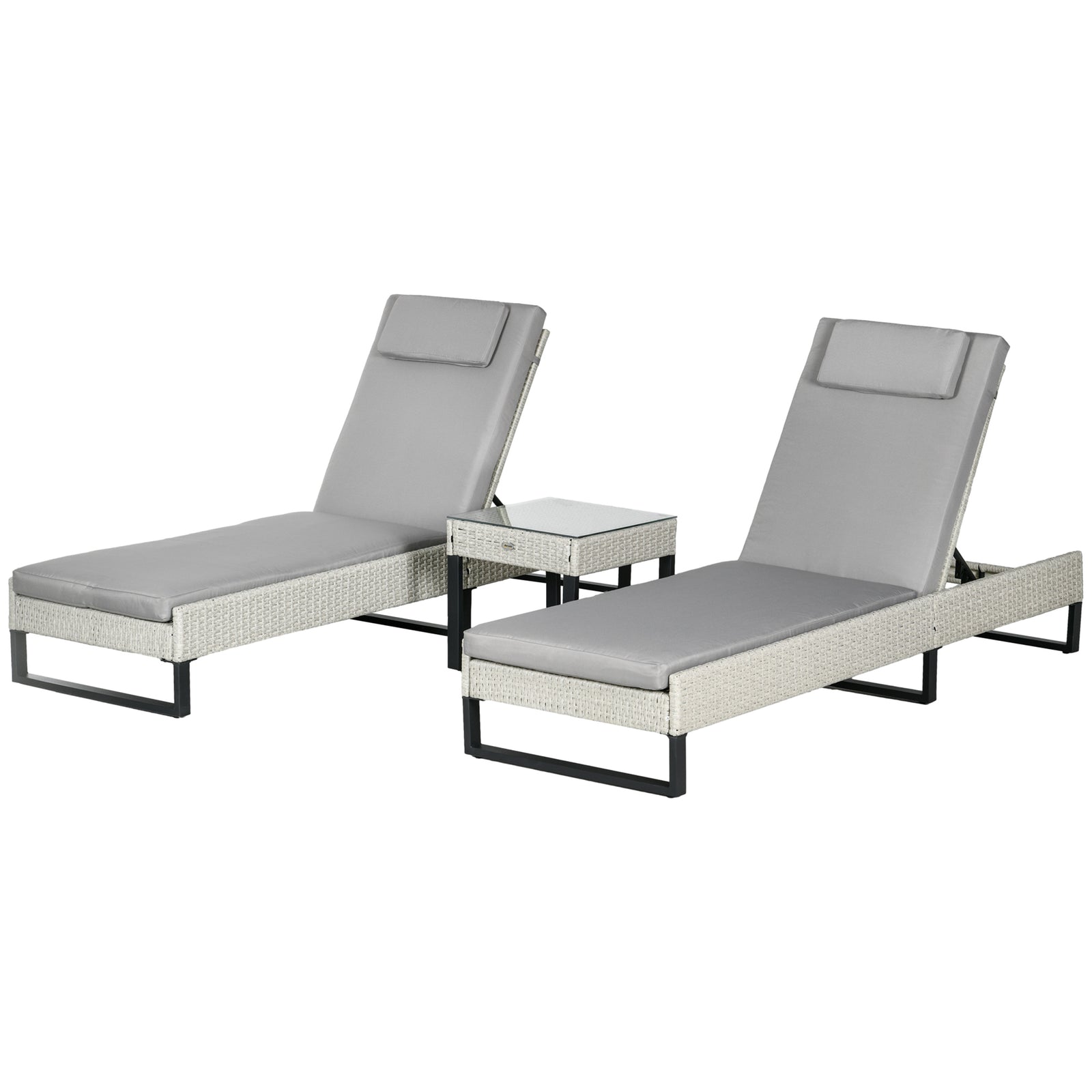 3pc Rattan Sun Lounger Set W/ Cushions