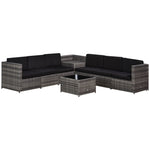 8pcs Patio Rattan Sofa Set Garden Furniture Side Table | Gray