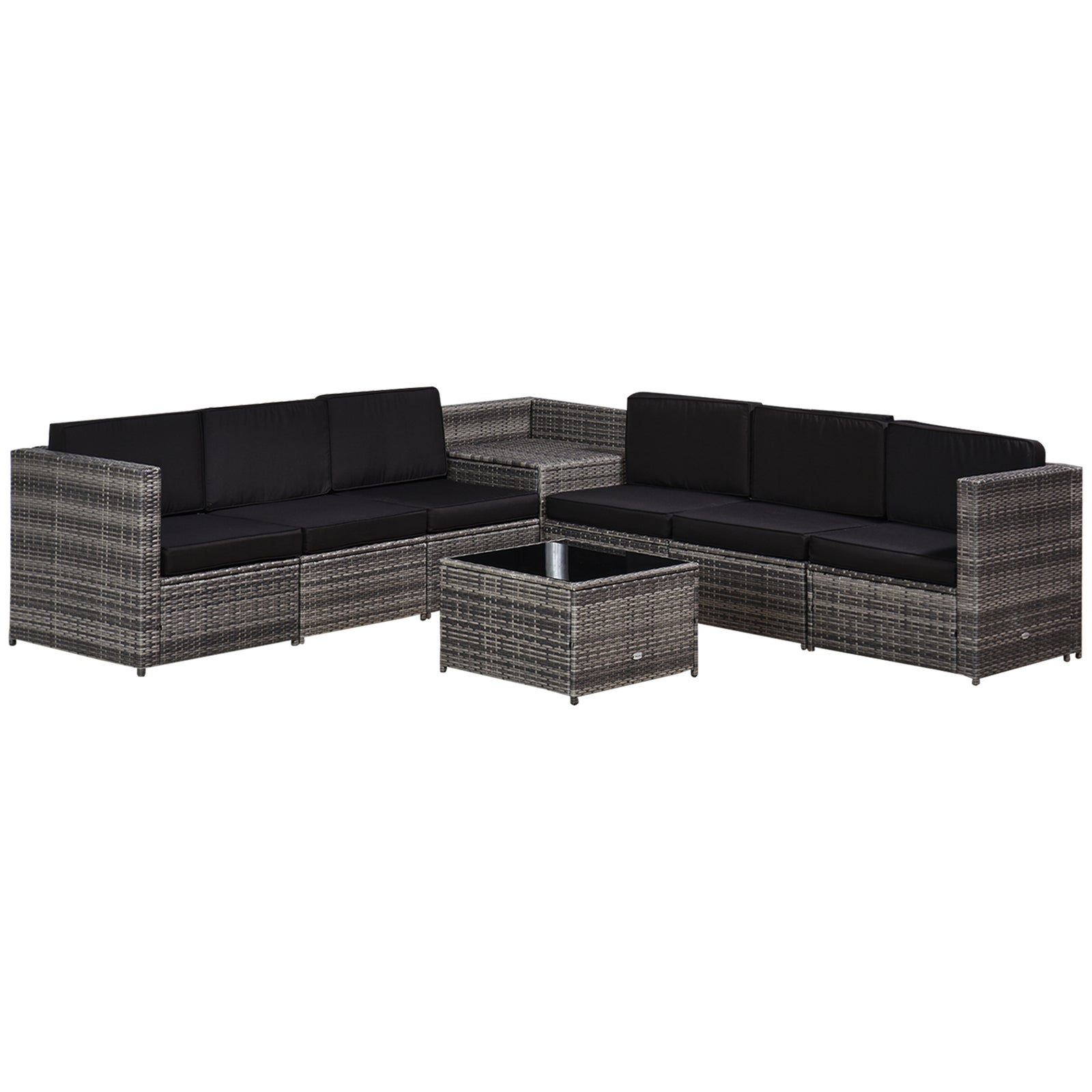 8pcs Patio Rattan Sofa Set Garden Furniture Side Table | Gray