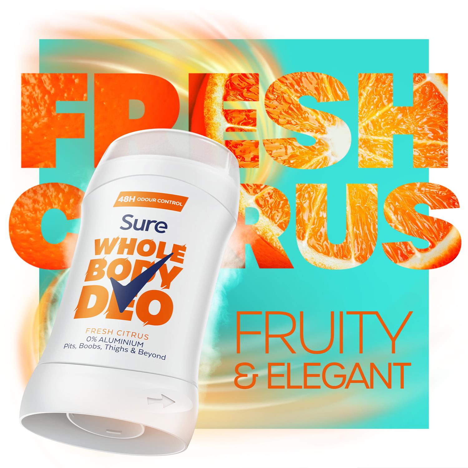 Women Whole Body Deodorant Stick Fresh Citrus Aluminium Free 50ml, 6 Pack