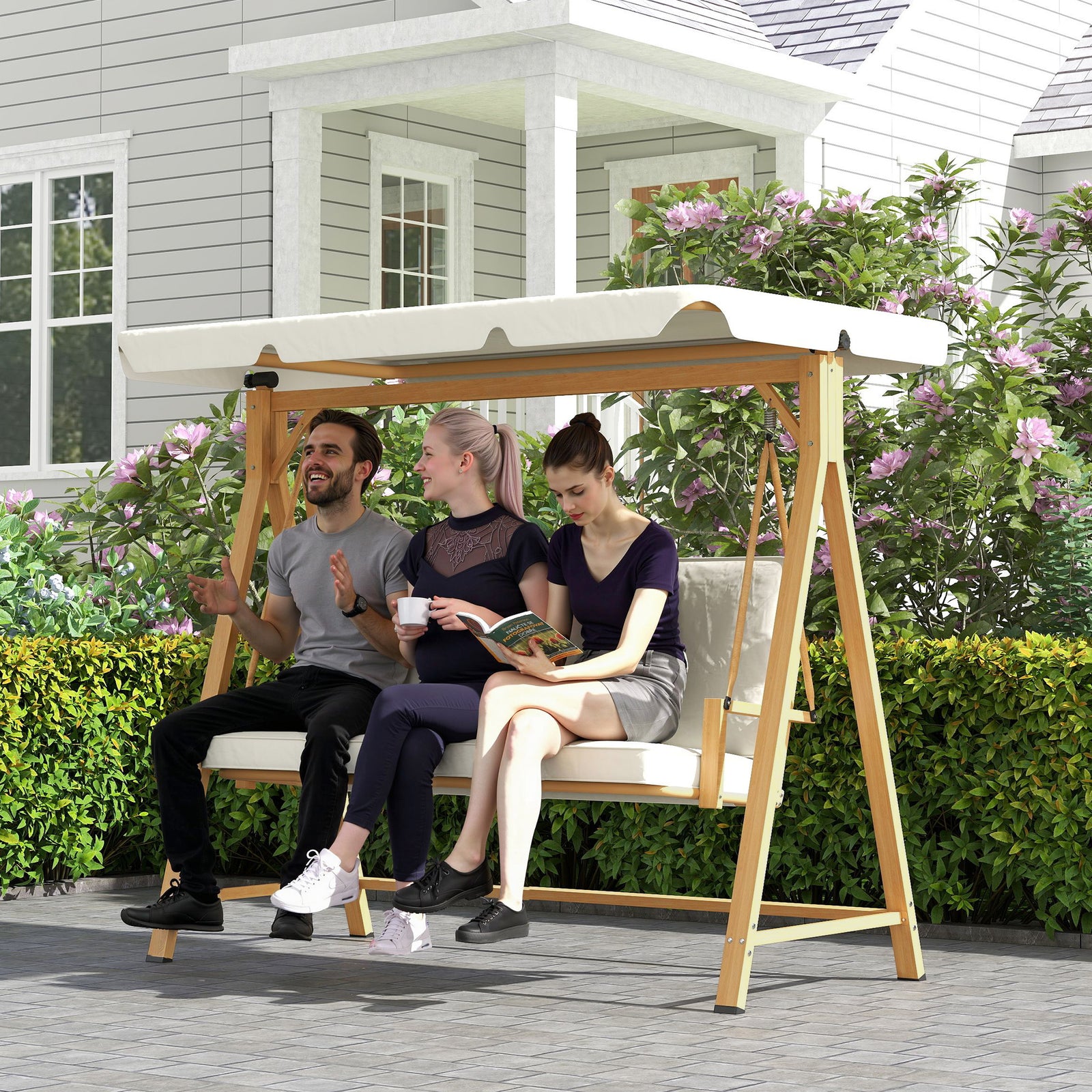 3-seater Swing W/ Upf30+ Canopy | Beige