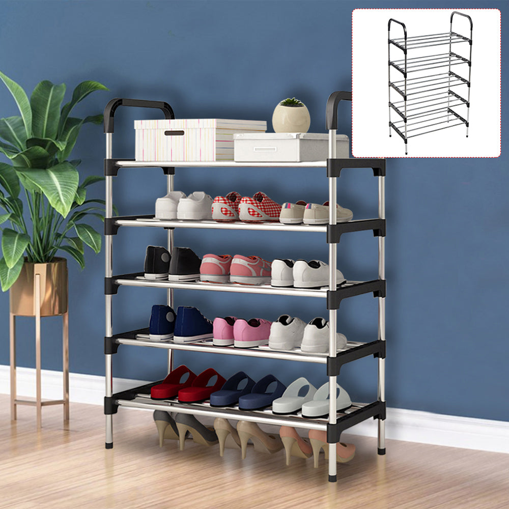 Multi Tiers Shoe Rack Organizer Stackable Space Saving Shoe Shelf | 5 | Black
