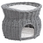 2-tier Elevated Pet Cushion Bed Basket Willow Cat Tree House Condo Kennel
