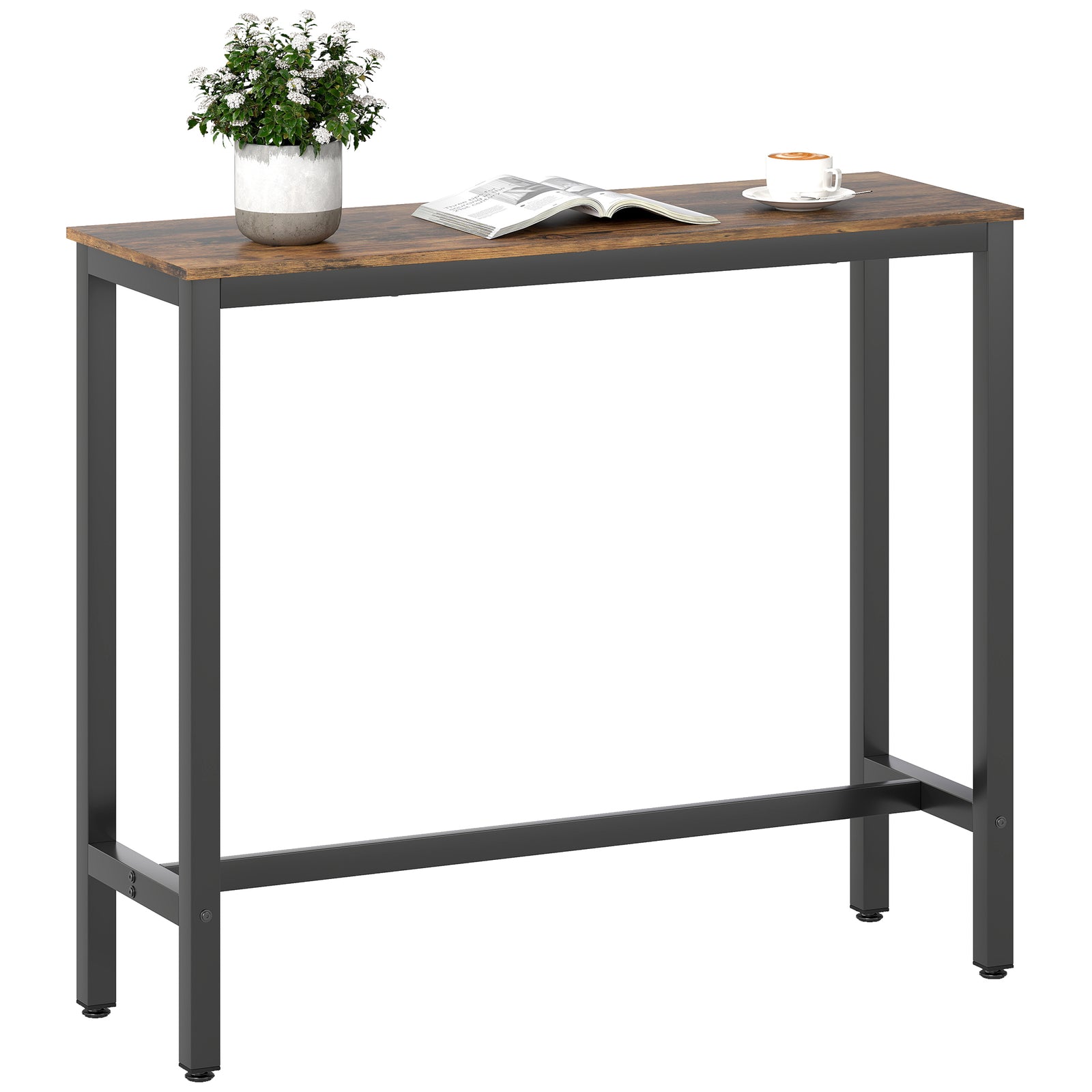 Bar Table Coffee Table With Adjustable Footpads For Breakfast Dining | Rustic Brown