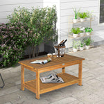 2-tier Outdoor Coffee Table, Wood Tea Table, Slat Design